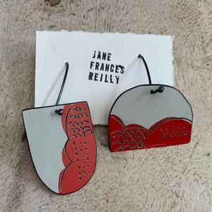 Jane Frances Reilly - Red & Grey Apron Earrings