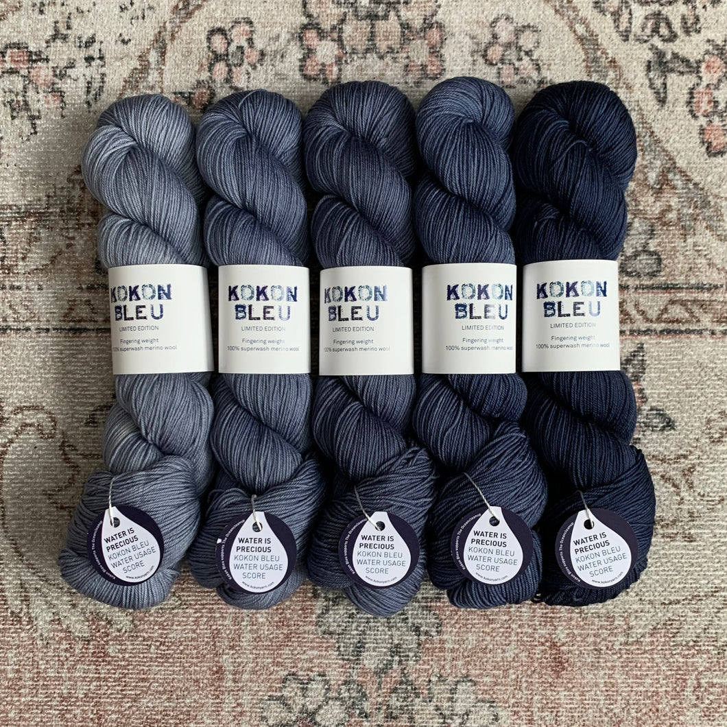 KOKON BLEU - Fingering Weight Merino - Fade Set - Jean Michel