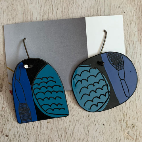 Jane Frances Reilly - Blue and Black Apron Earrings