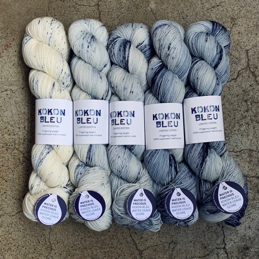 KOKON BLEU - Fingering Weight Merino - Speckle Fade Set