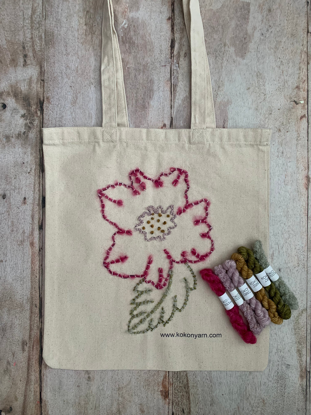 Kokon Yarn Flower Embroidery Bag Kit by Michelle Du Plessis