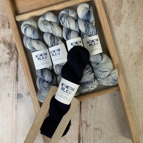 Nell Tunic by Eri Yarn Kit - Sizes XS & S - KOKON Bleu Jean Michel Speckle and Indigo Semi Solid - PREORDER