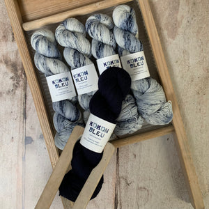 Nell Tunic by Eri Yarn Kit - Sizes XS & S - KOKON Bleu Jean Michel Speckle and Indigo Semi Solid - PREORDER