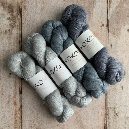 Kigi Pullover Yarn Kit - Sizes 4, 5, & 6 - Dew, Oxidized & Licorice
