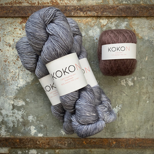Crystalline Shawl Yarn Kit - Large - Kokon Merino Linen Licorice and Kokon Kidsilk Mohair Rust