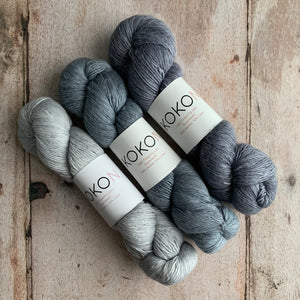 Kigi Pullover Yarn Kit - Sizes 1, 2 & 3 - Dew, Oxidized & Licorice