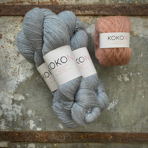 Crystalline Shawl Yarn Kit - Large - Kokon Merino Linen  - Oxidized and Kokon Kidsilk Mohair - Copper - PREORDER