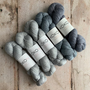 Kigi Pullover Yarn Kit - Sizes 7 & 8- Dew, Oxidized & Licorice